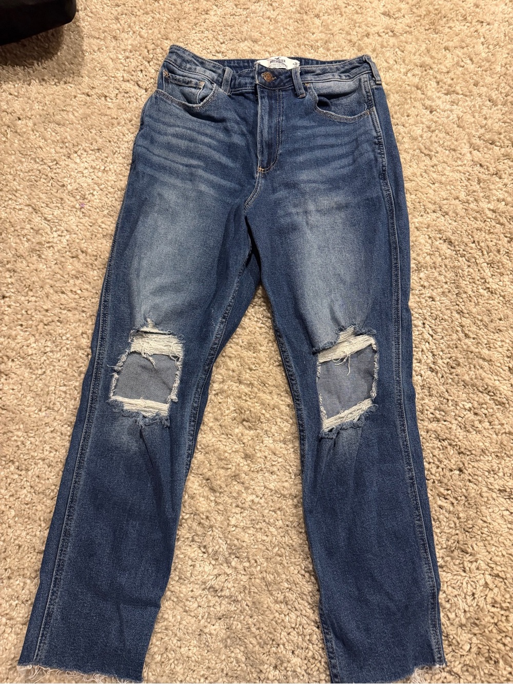 Hollister Distressed Straight-Leg Jeans in Washed Blue